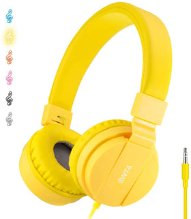 ONTA front view of yellow kids headphones showing friendly design and durability