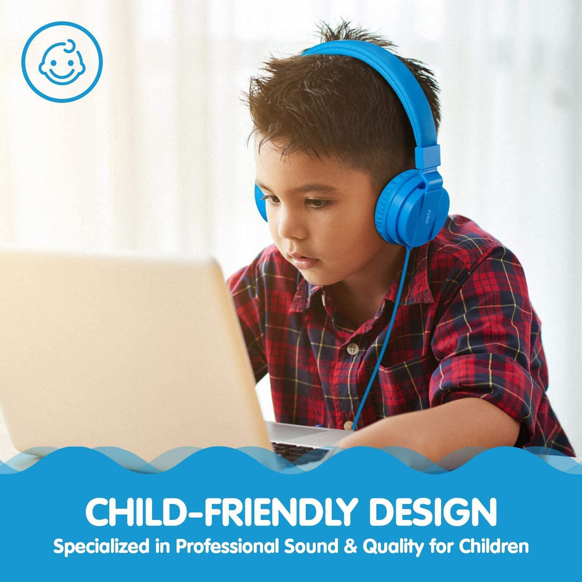 ONTA Kids Headphones blue foldable design for easy storage and travel.