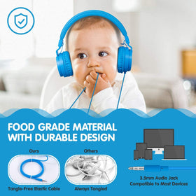 ONTA Kids Headphones blue padded headband distributes pressure for growing heads.