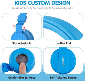 ONTA Kids Headphones blue soft ear cups provide gentle cushioning for kids.