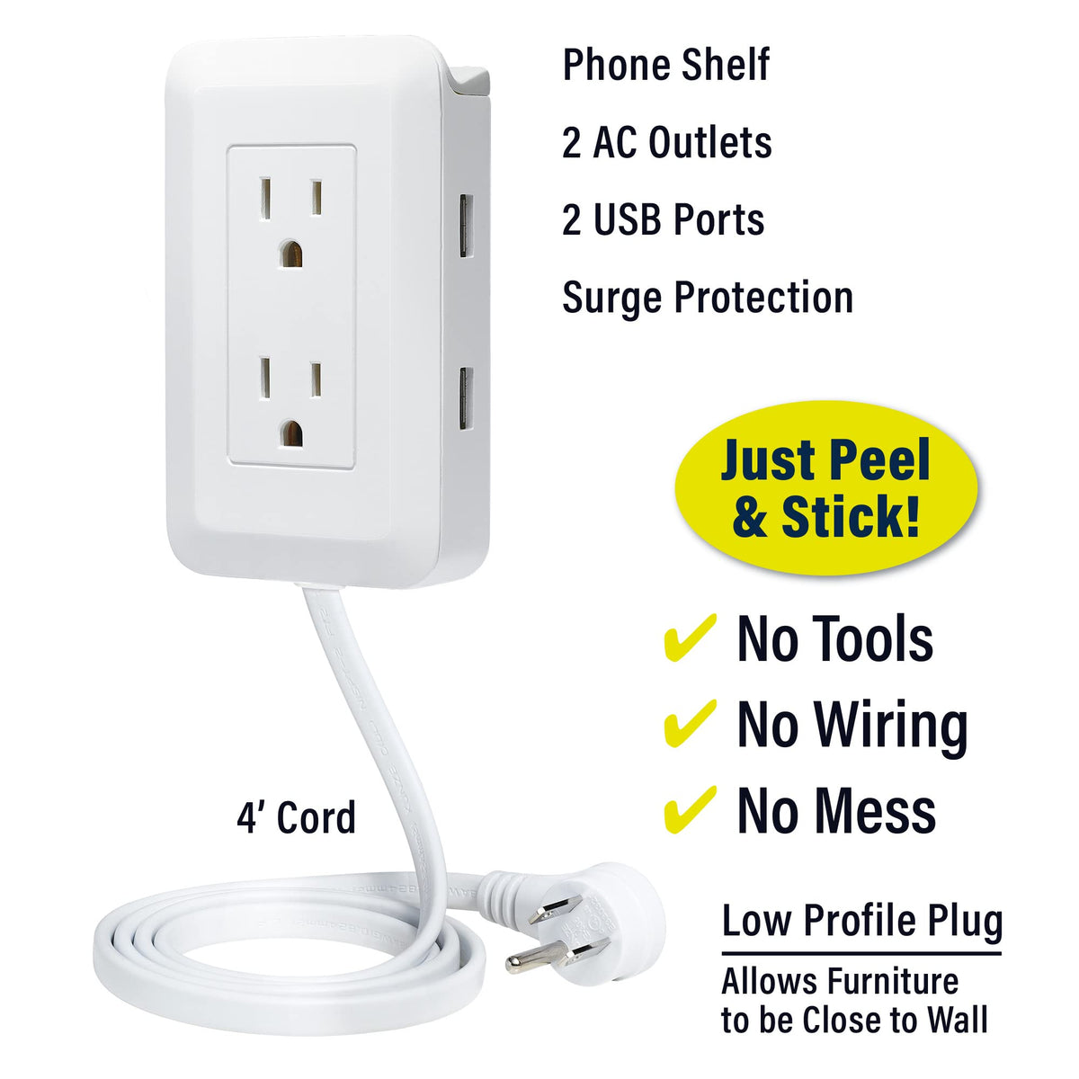 Ontel Presto Plug adhesive backing visible for easy stick-on installation