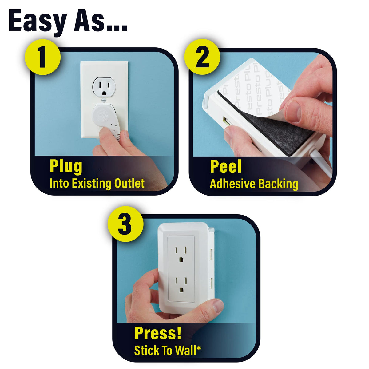 Ontel Presto Plug behind couch bringing hidden outlet within reach