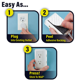 Ontel Presto Plug behind couch bringing hidden outlet within reach