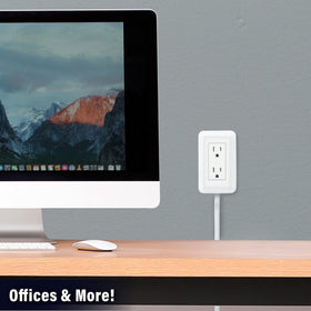 Ontel Presto Plug label closeup highlighting surge protection feature