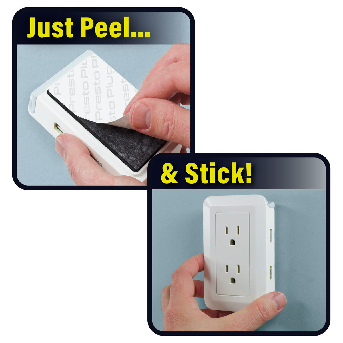 Ontel Presto Plug side profile mounted on wall demonstrating low-profile benefit