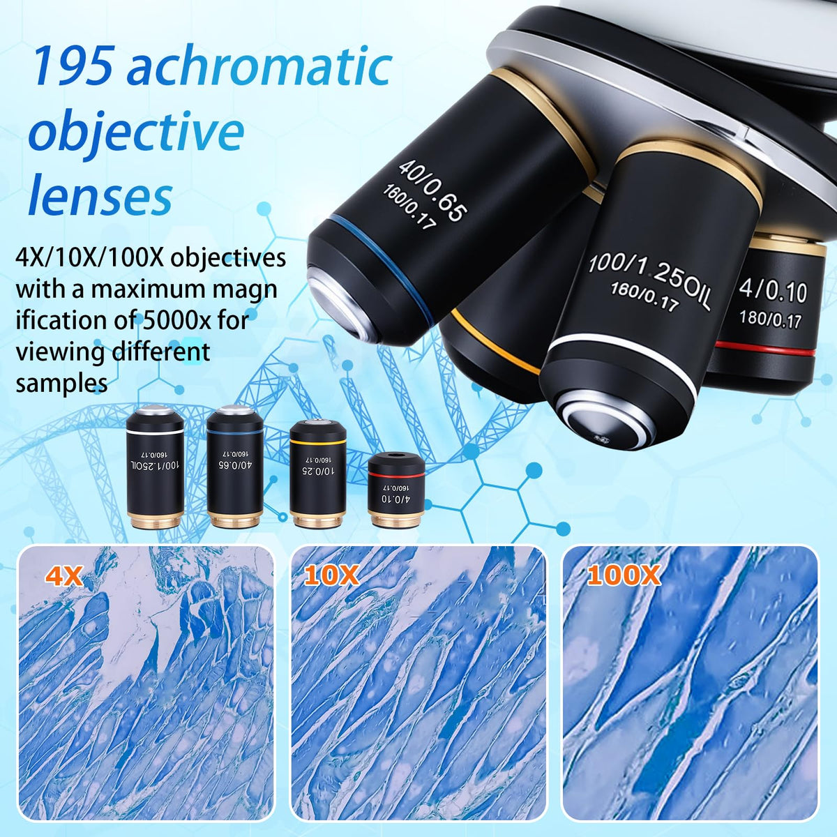 OOZSTAR 4X-100X objectives and 25x eyepieces for versatile viewing options.