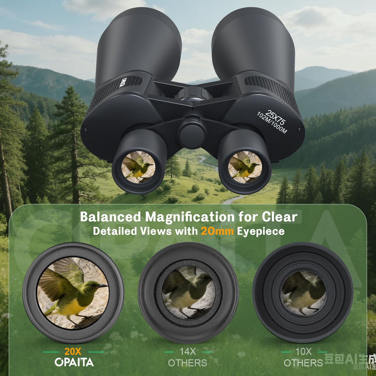 OPAITA HD optics with BAK4 prisms, true color and reduced glare.