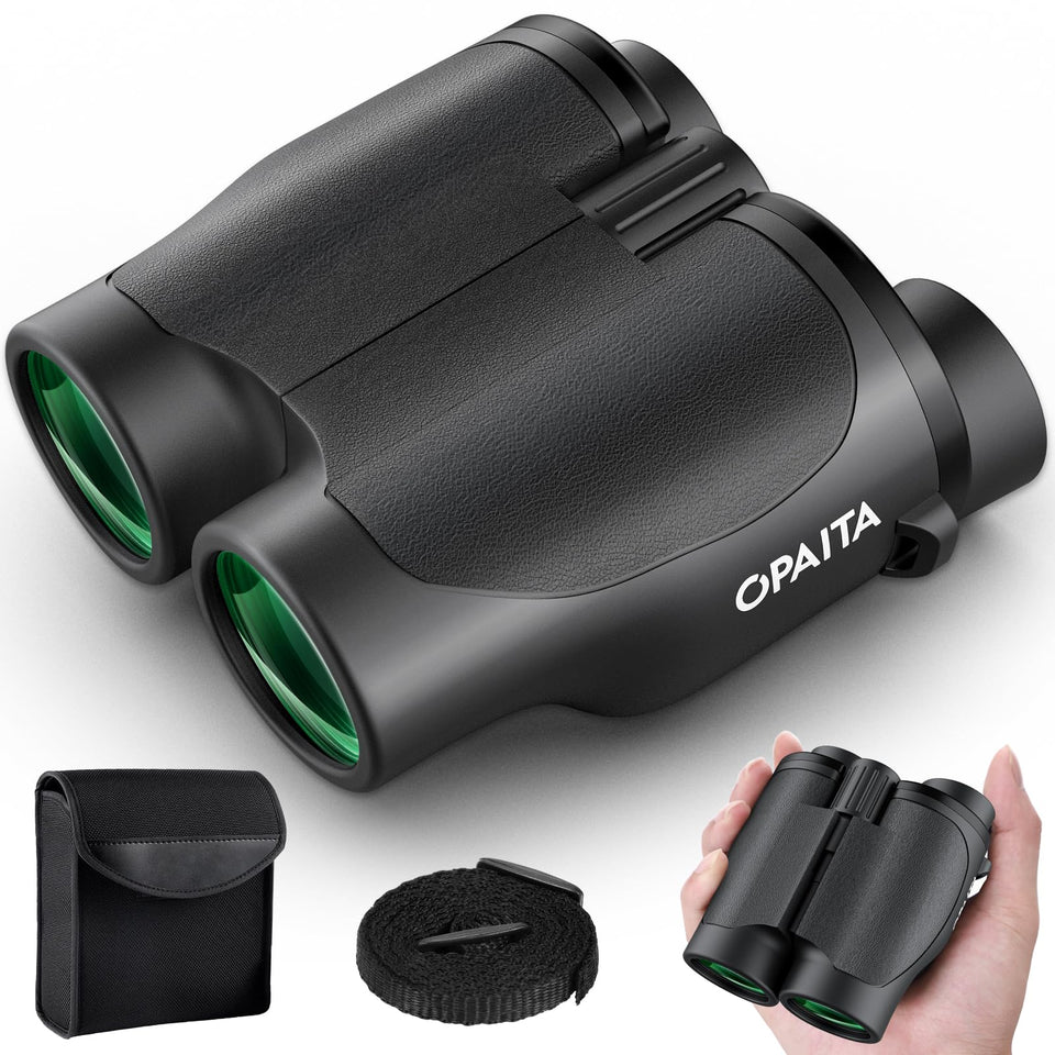 opaita front packaging showing compact binoculars and included accessories, clear benefits