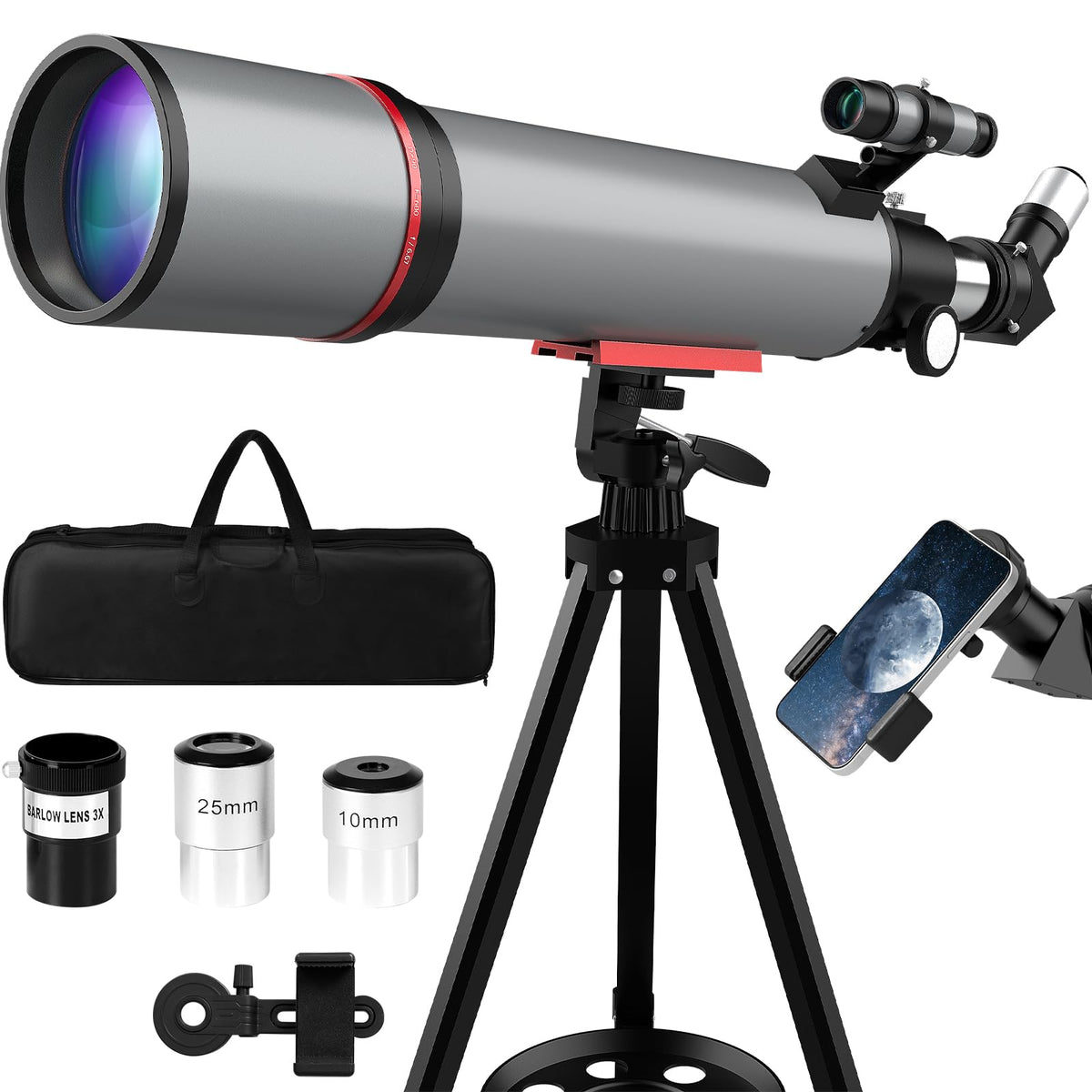Opaita telescope with 90mm aperture offering bright lunar views for beginners