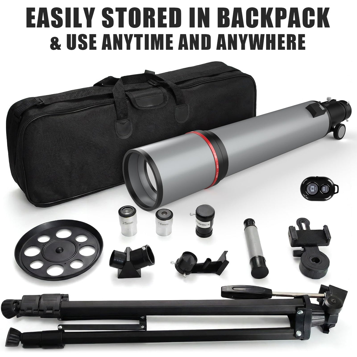 Opaita aluminum tripod provides stable, adjustable support during sessions
