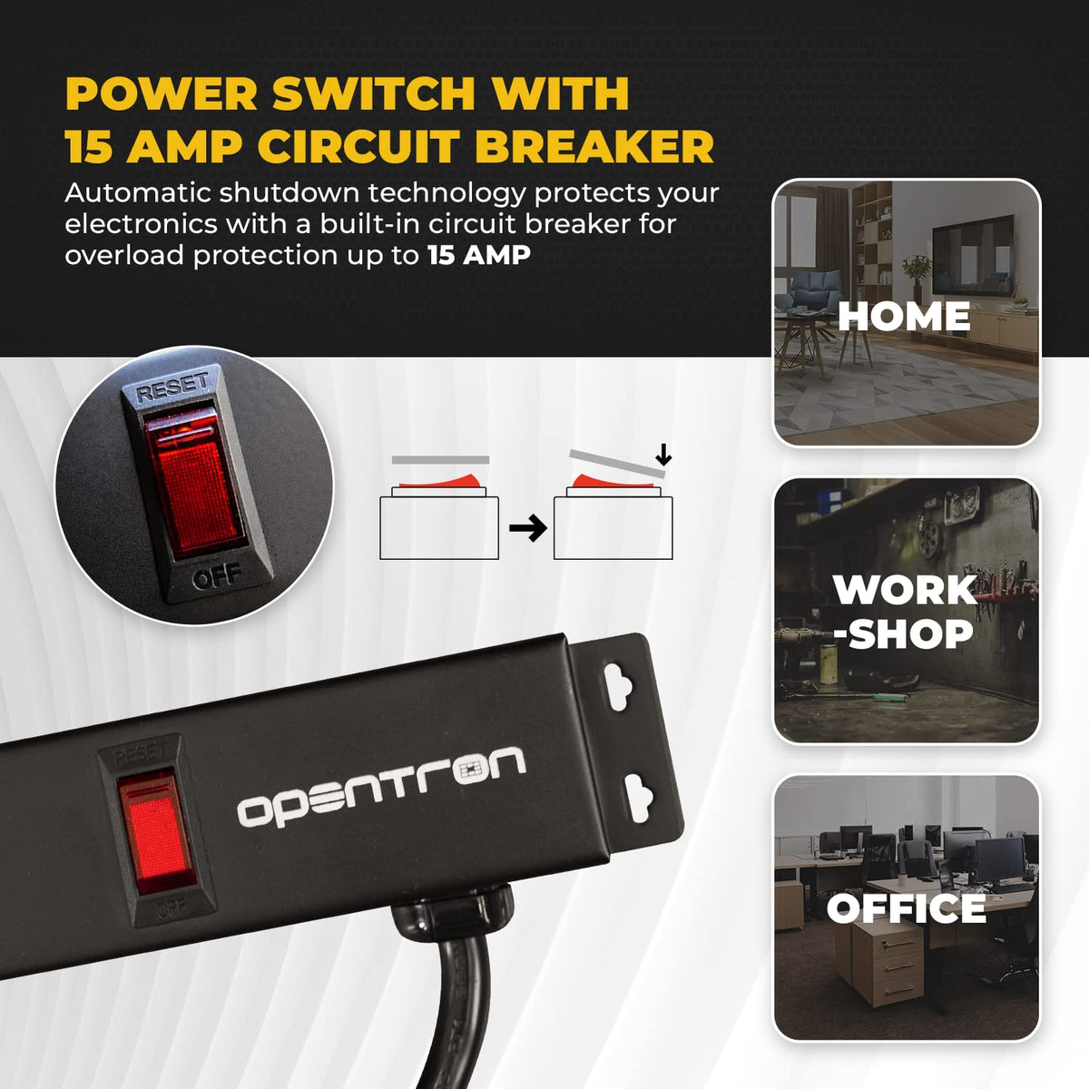 opentron top outlets detail showing easy access and organized plugging benefit