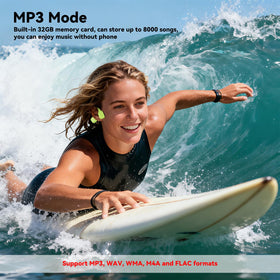 Opinta headphones submerged in pool demonstrating IPX8 waterproof protection
