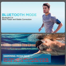 Opinta headphones worn underwater by swimmer showing reliable MP3 playback