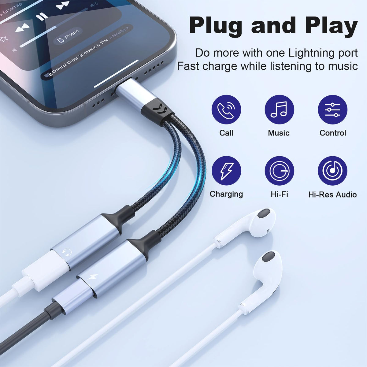 Opluz 2in1 lightning adapter audio for high-quality audio while charging