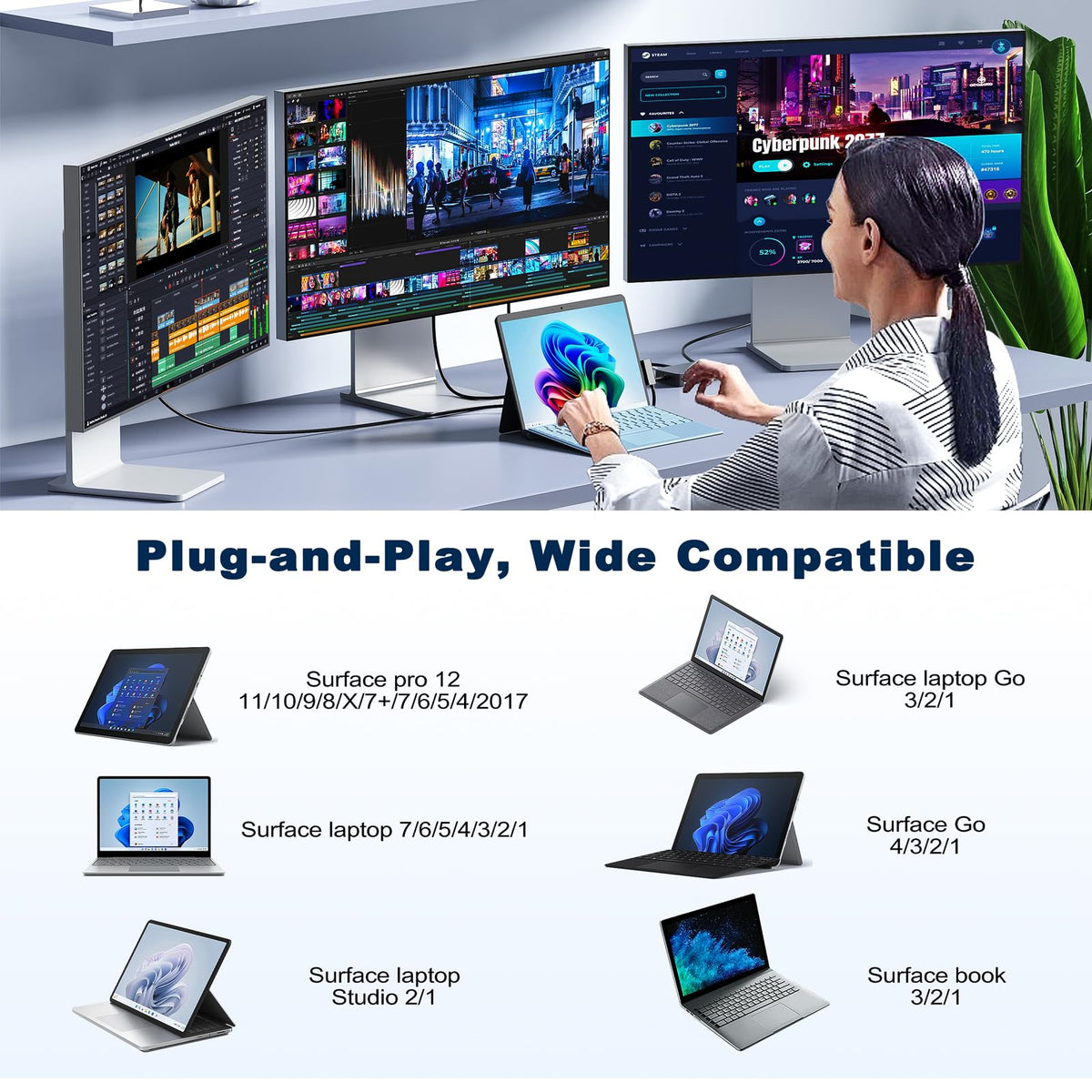 OPLUZ docking station Ethernet port for a stable wired connection