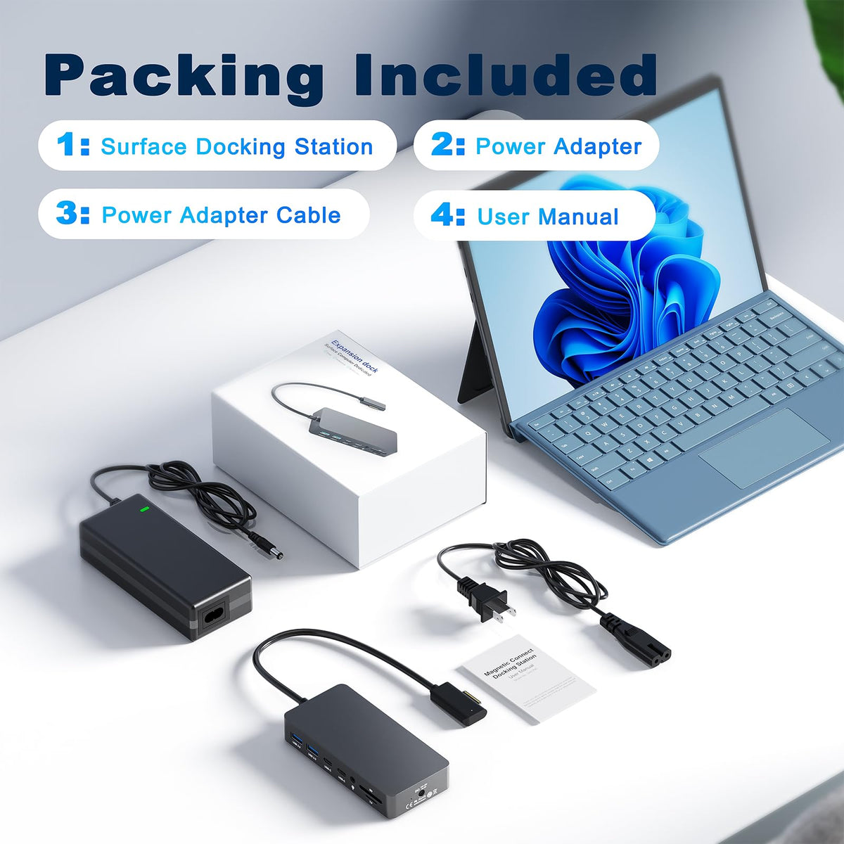 OPLUZ Surface Dock compatible scene with multiple Surface devices
