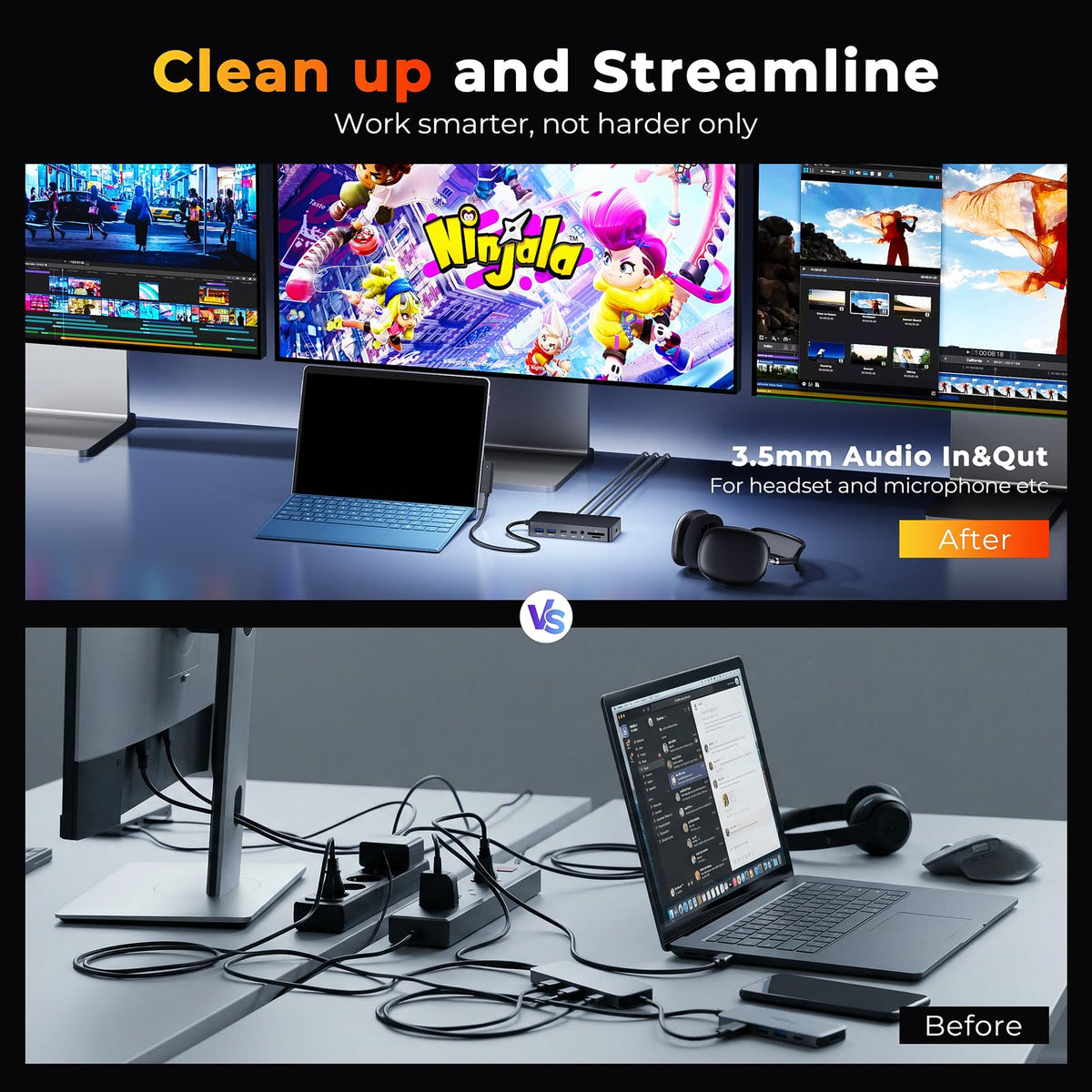 Opluz Surface Docking Station 72W power adapter charges devices while peripherals run.