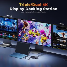 Opluz Surface Docking Station dual HDMI-4K setup supports sharp extended displays.