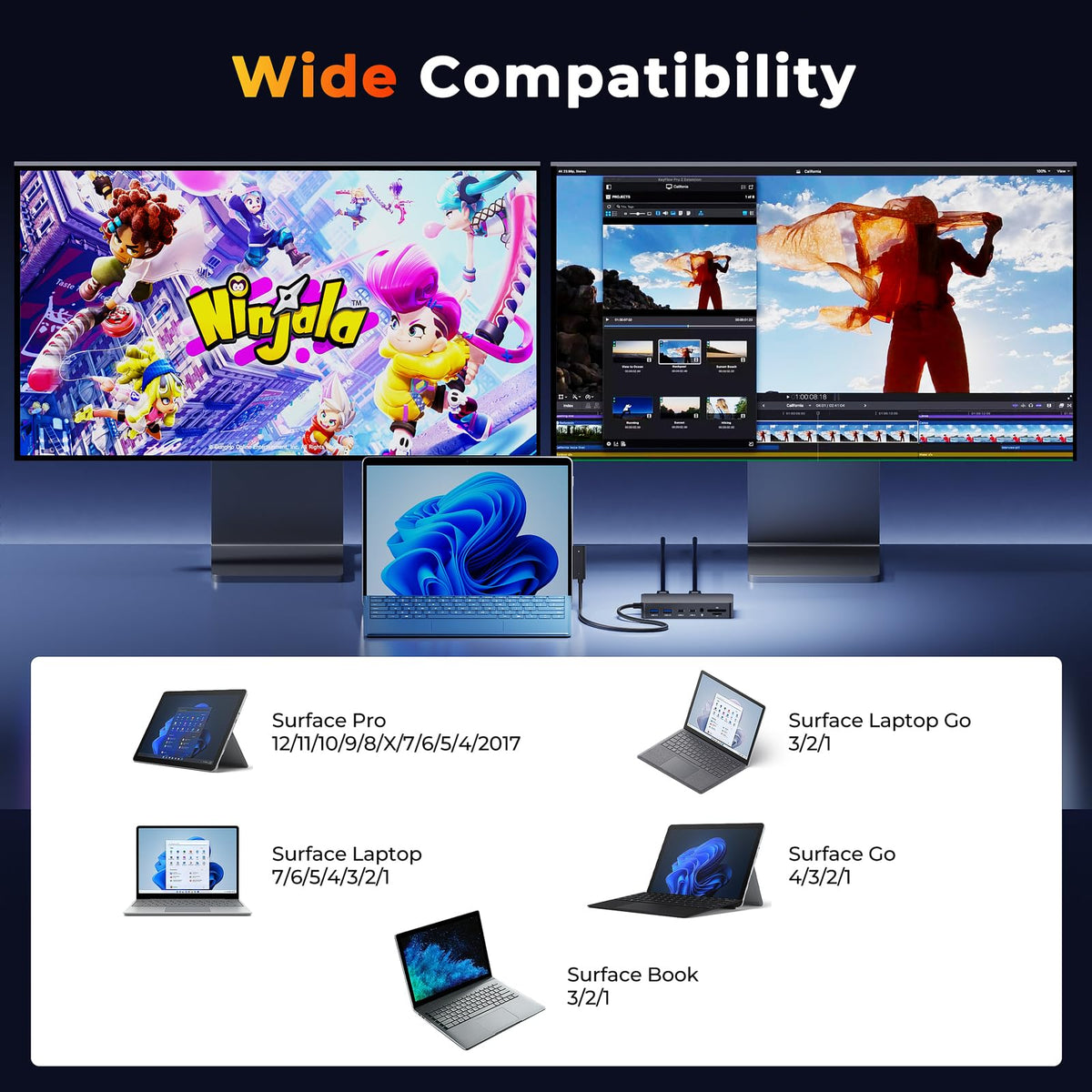 Opluz Surface Docking Station Ethernet port delivers stable wired networking.