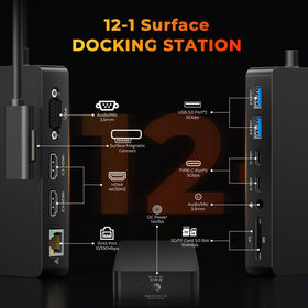 Opluz Surface Docking Station with VGA 1080p port powers legacy projectors.