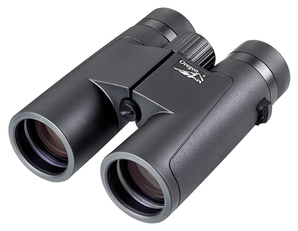Opticron Oregon 4 PC Oasis 10x42 binocular close-up showing rugged waterproof build for field use