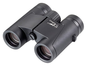 Opticron Oregon 4 PC Oasis 8x32 binocular front view; rugged grip for outdoor observation