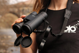 Opticron Oregon 4 PC Oasis 8x42 binocular side view shows comfortable grip and reliable durability.