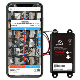 Optimus wired GPS tracker unit showing hardwired install for seamless vehicle monitoring.