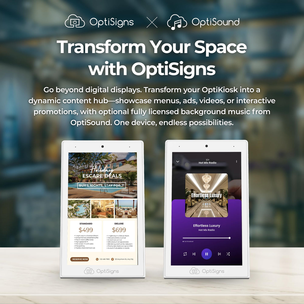 OptiSigns OptiKiosk 10 countertop installation in storefront setting