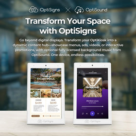 OptiSigns OptiKiosk 10 countertop installation in storefront setting