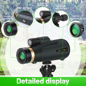 OPTIVORA monocular mounted on tripod for steady viewing.
