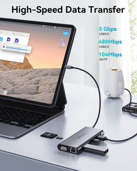 OPXYL 11-in-1 hub USB 2.0 ports support keyboards and mice.
