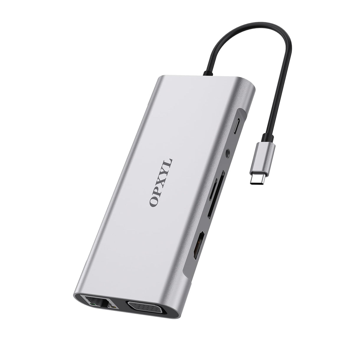OPXYL hub front view showing ports and clean layout for versatile connectivity