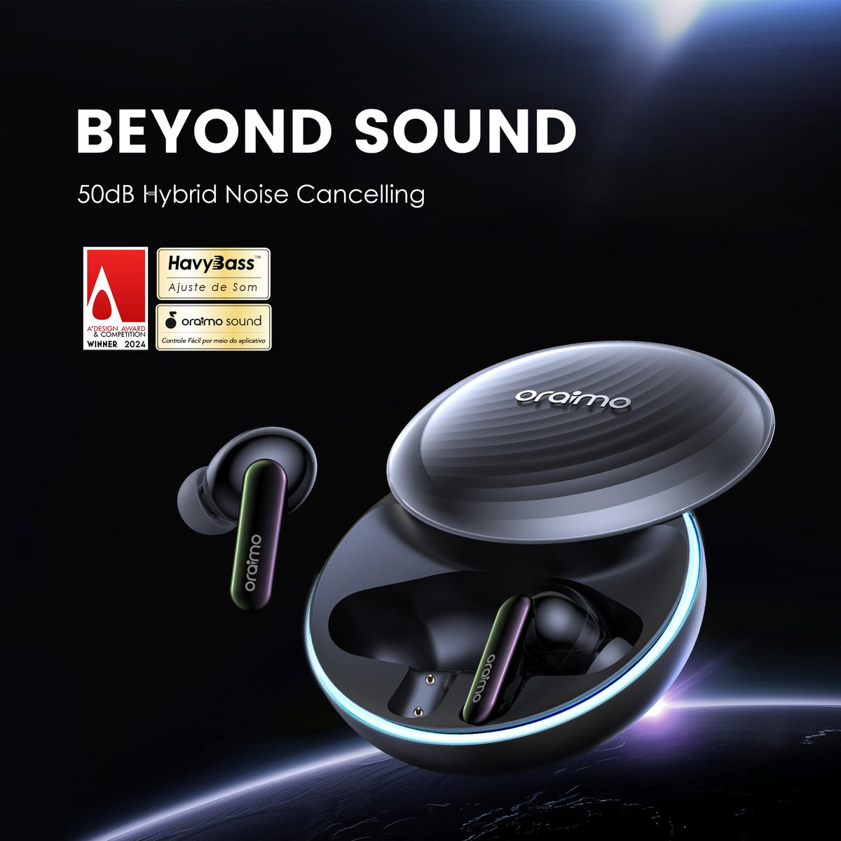 Oraimo SpaceBuds ANC with LED light effects for personal style