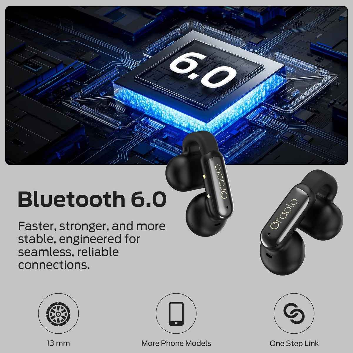 Oraolo Bluetooth 6.0 delivers a stable wireless connection.