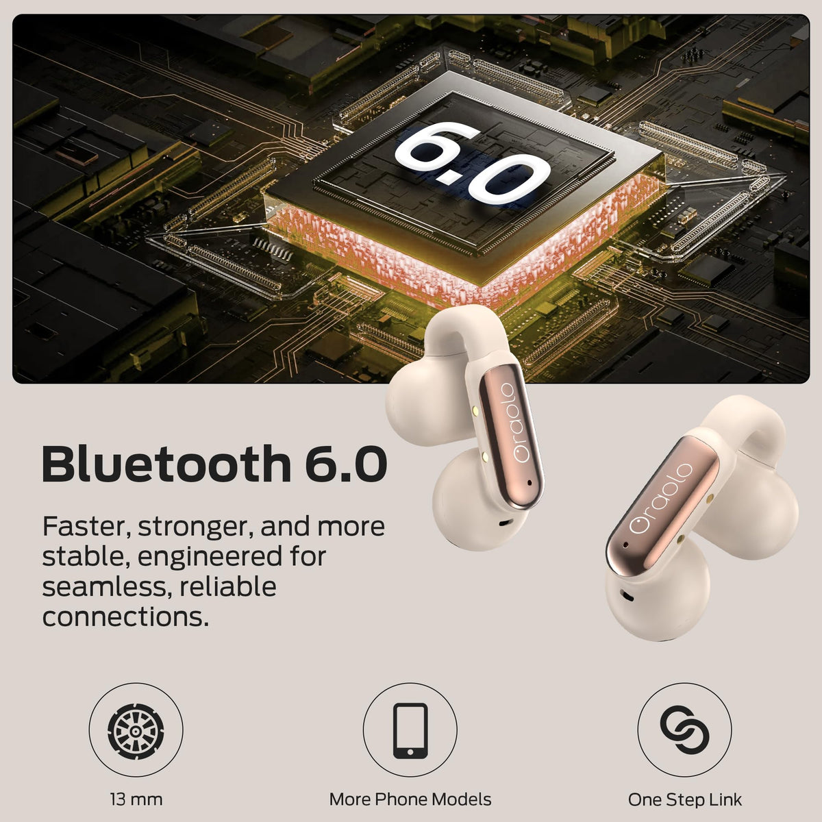 Oraolo Earbuds Bluetooth 6.0 connection delivers stable, low-latency streaming