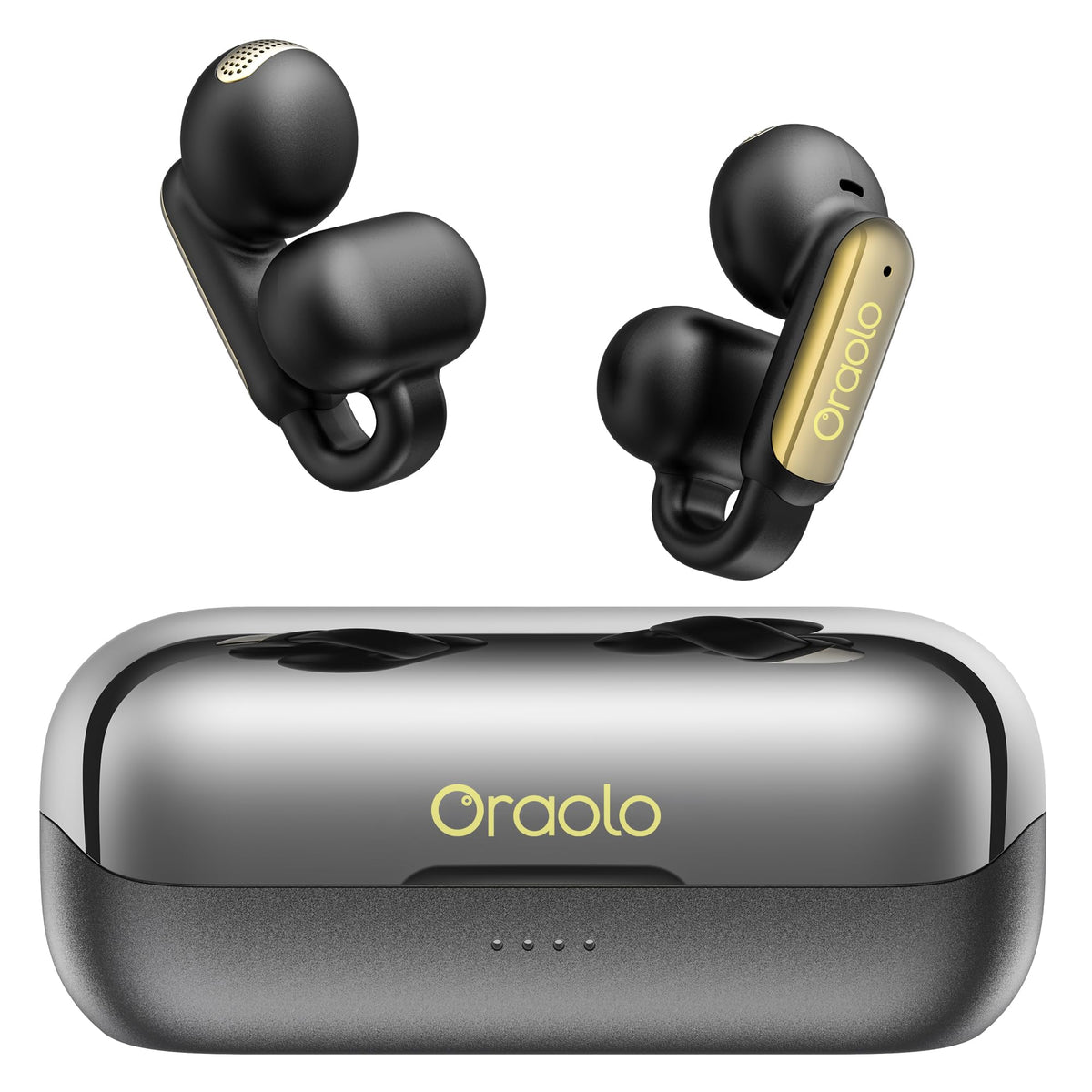 Oraolo open-ear earbuds demonstrating comfortable, secure daily listening.