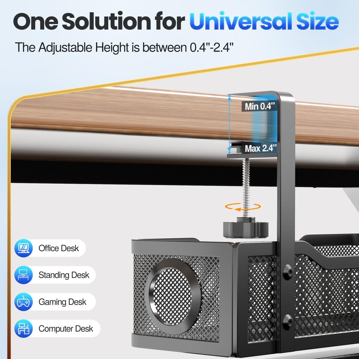 Orapoke internal view holding a power strip to keep cords off floor
