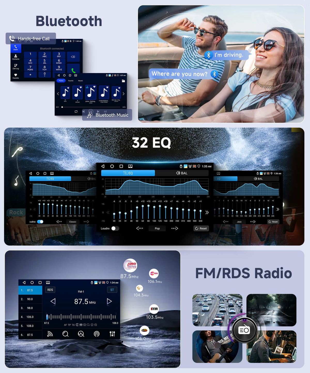 Orderich Bluetooth with FM/AM radio and 18 presets for hands-free music
