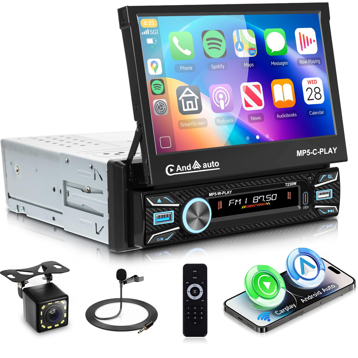 Orderich 7-inch flip-out screen car stereo shown on a dash for better visibility and quick access