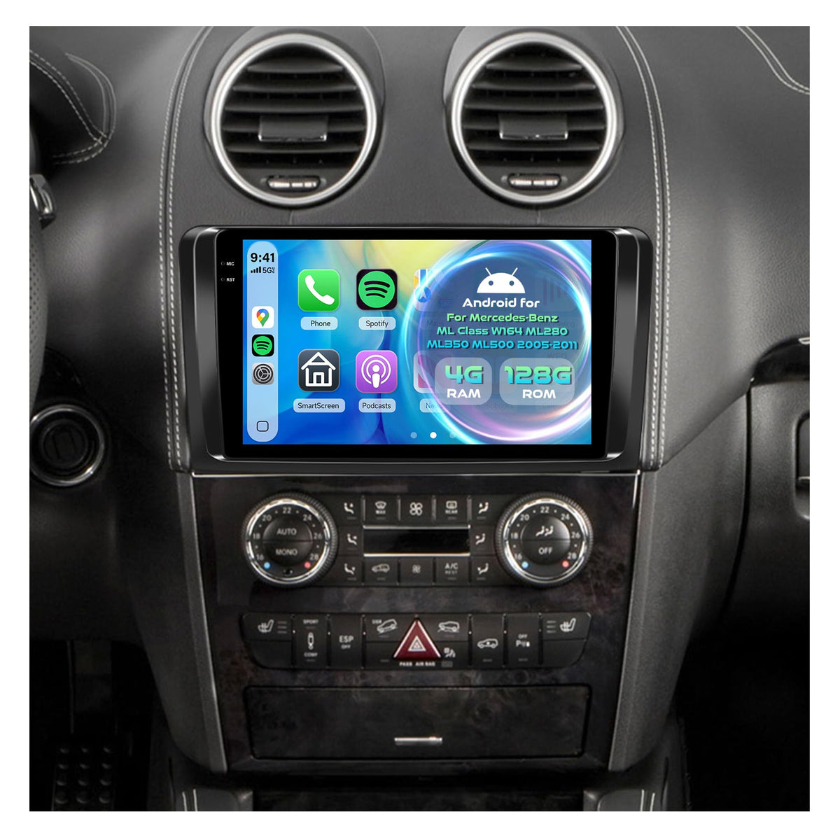 Orderich 9-inch touchscreen display in Mercedes ML-Class for clear navigation.