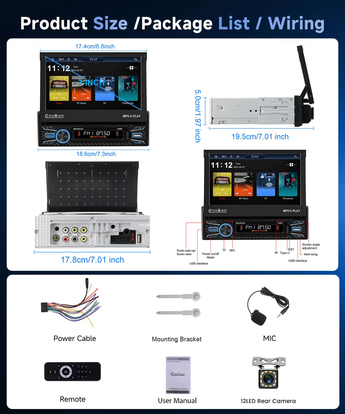 Orderich compact 1-DIN car stereo fitting a variety of dashboards