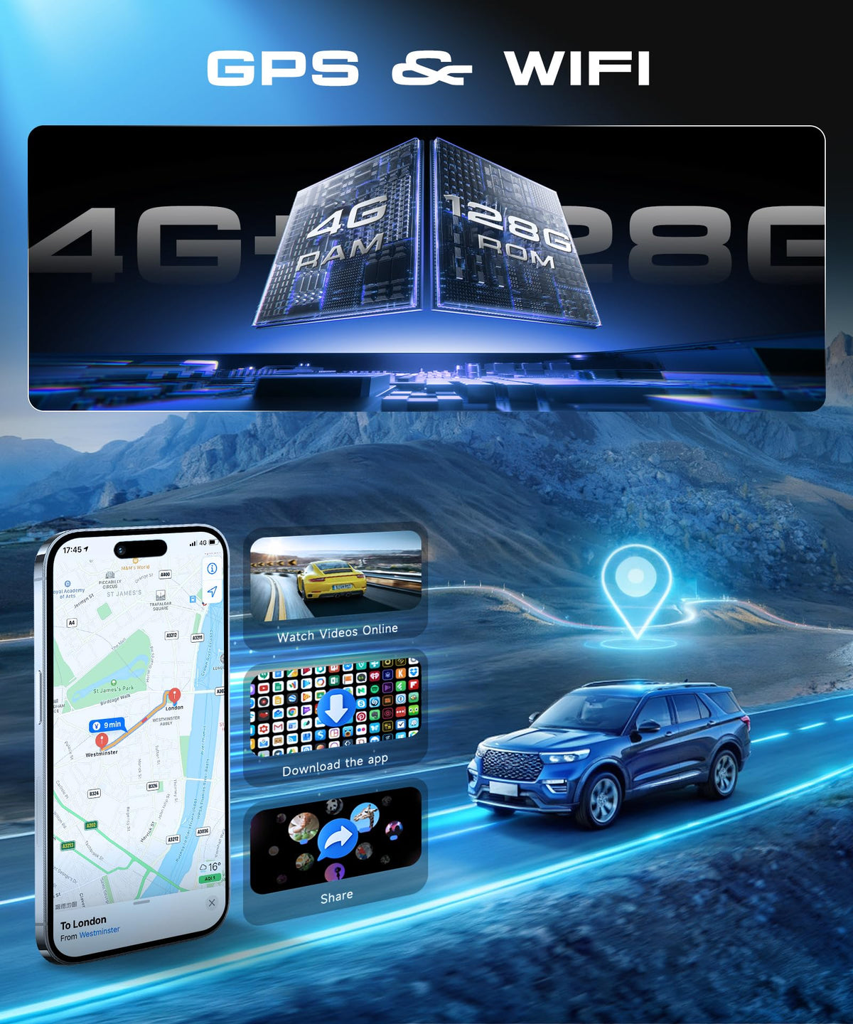 Orderich built-in GPS with WiFi for online and offline maps.