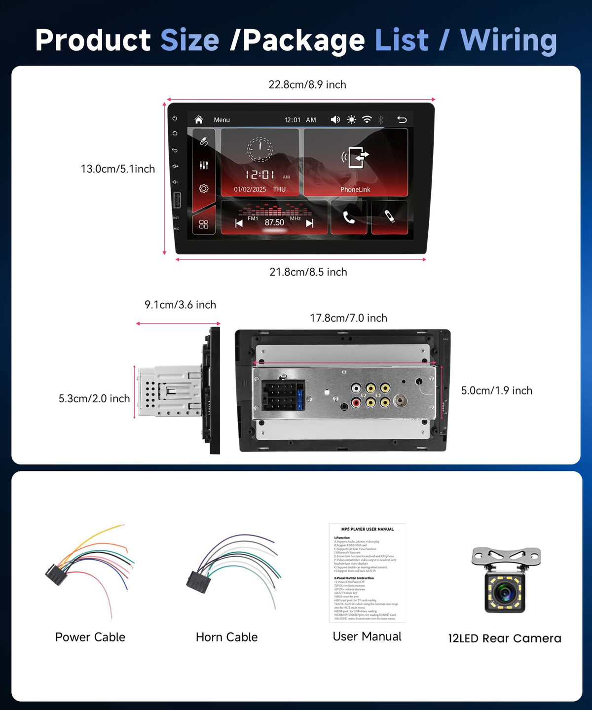 Orderich USB charging and media input keeps devices powered and ready.