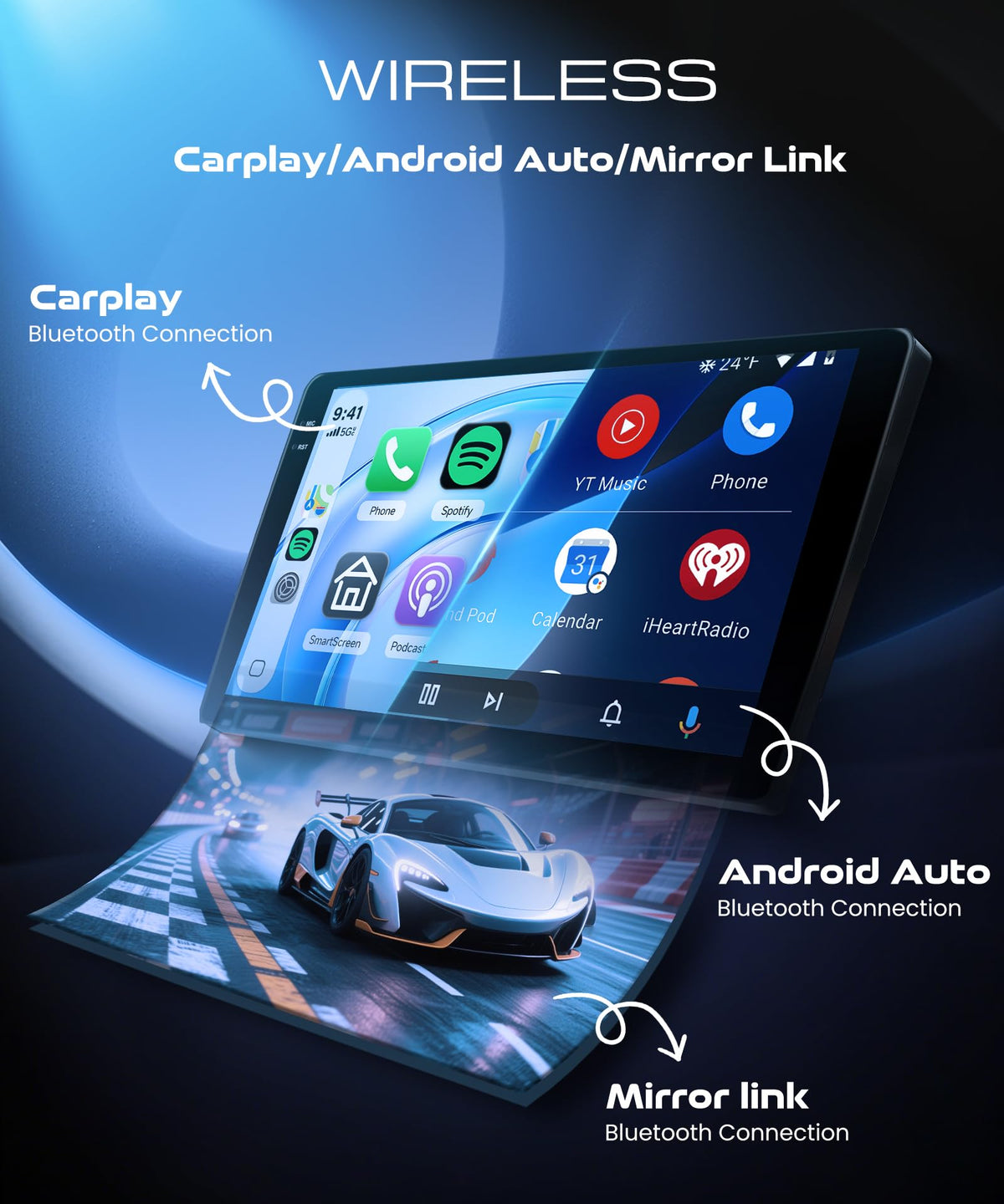 Orderich wireless CarPlay and Android Auto for hands-free use.