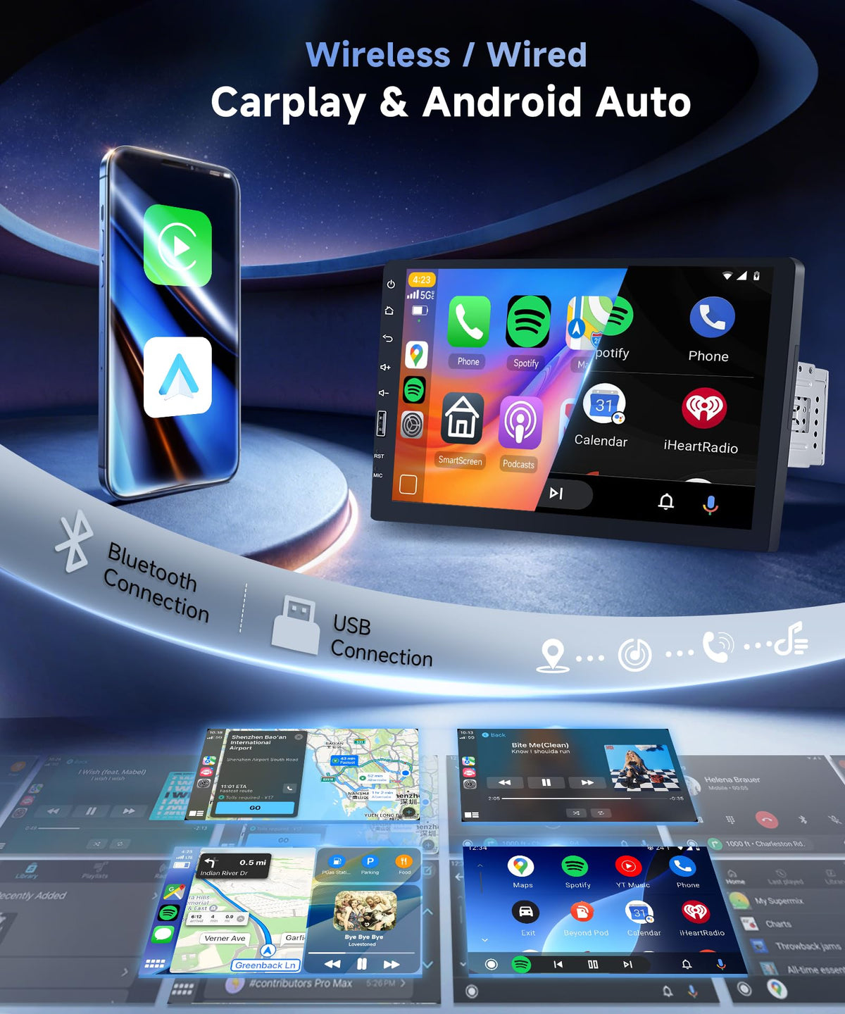Orderich wireless CarPlay and Android Auto enable hands-free calls and seamless app access.