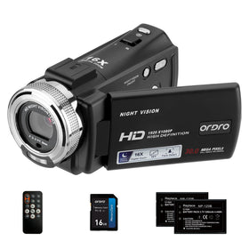 ORDRO HDV-V12 front view showing a compact handheld camcorder design for everyday shooting.