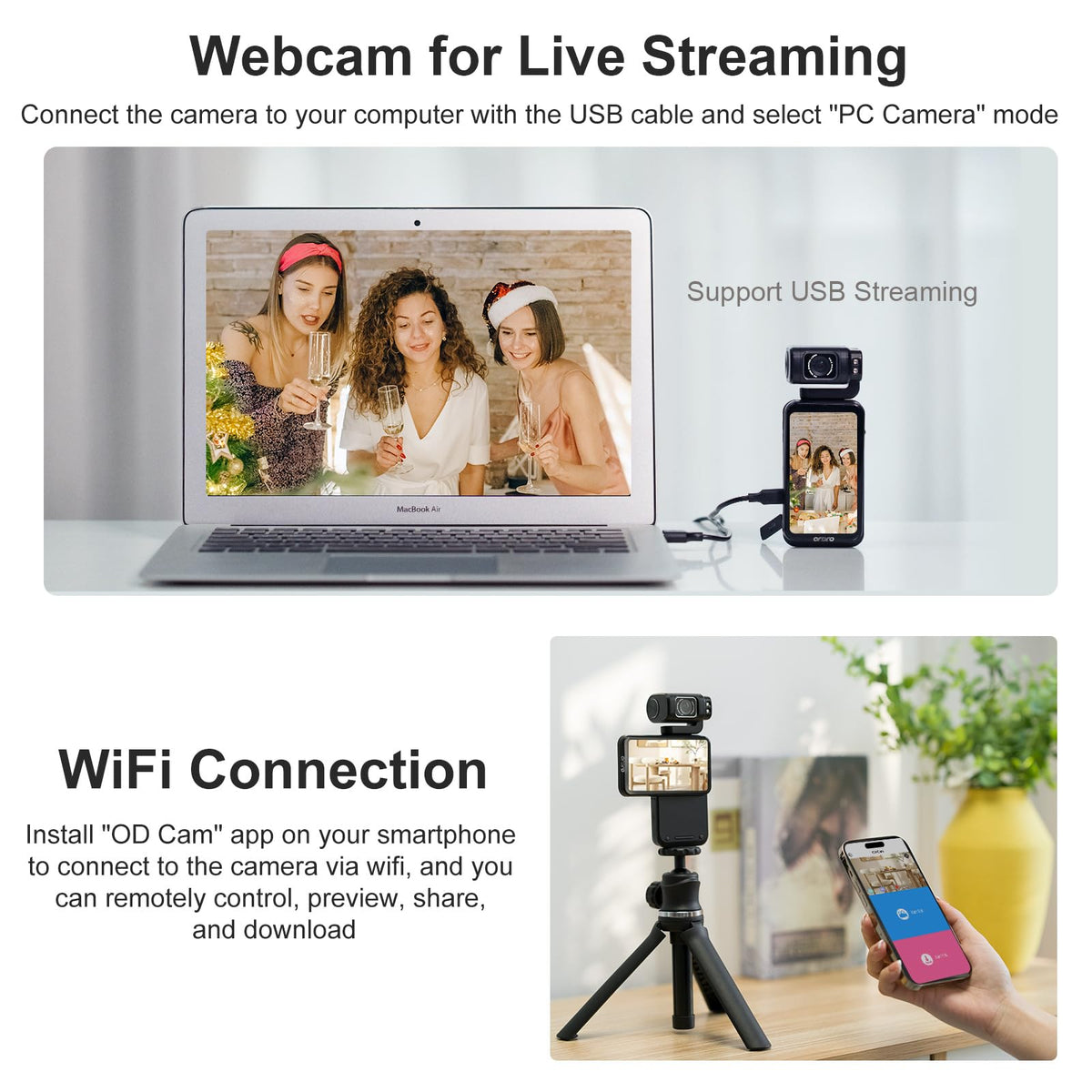 ORDRO M3 WiFi app control for remote preview and sharing