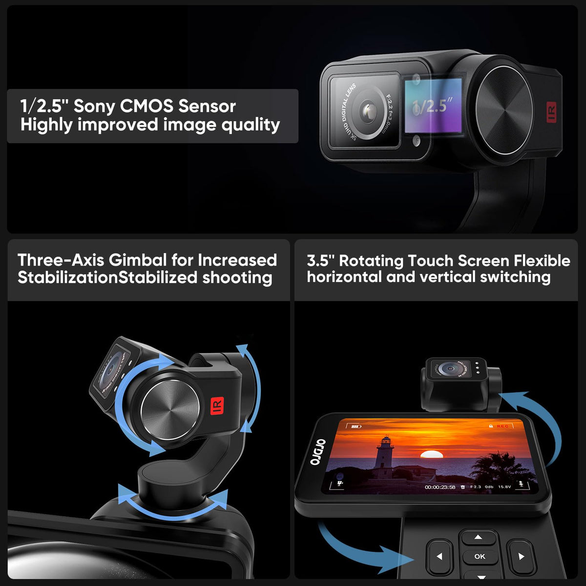 ORDRO M5 3-axis gimbal stabilizing video for smooth handheld recording