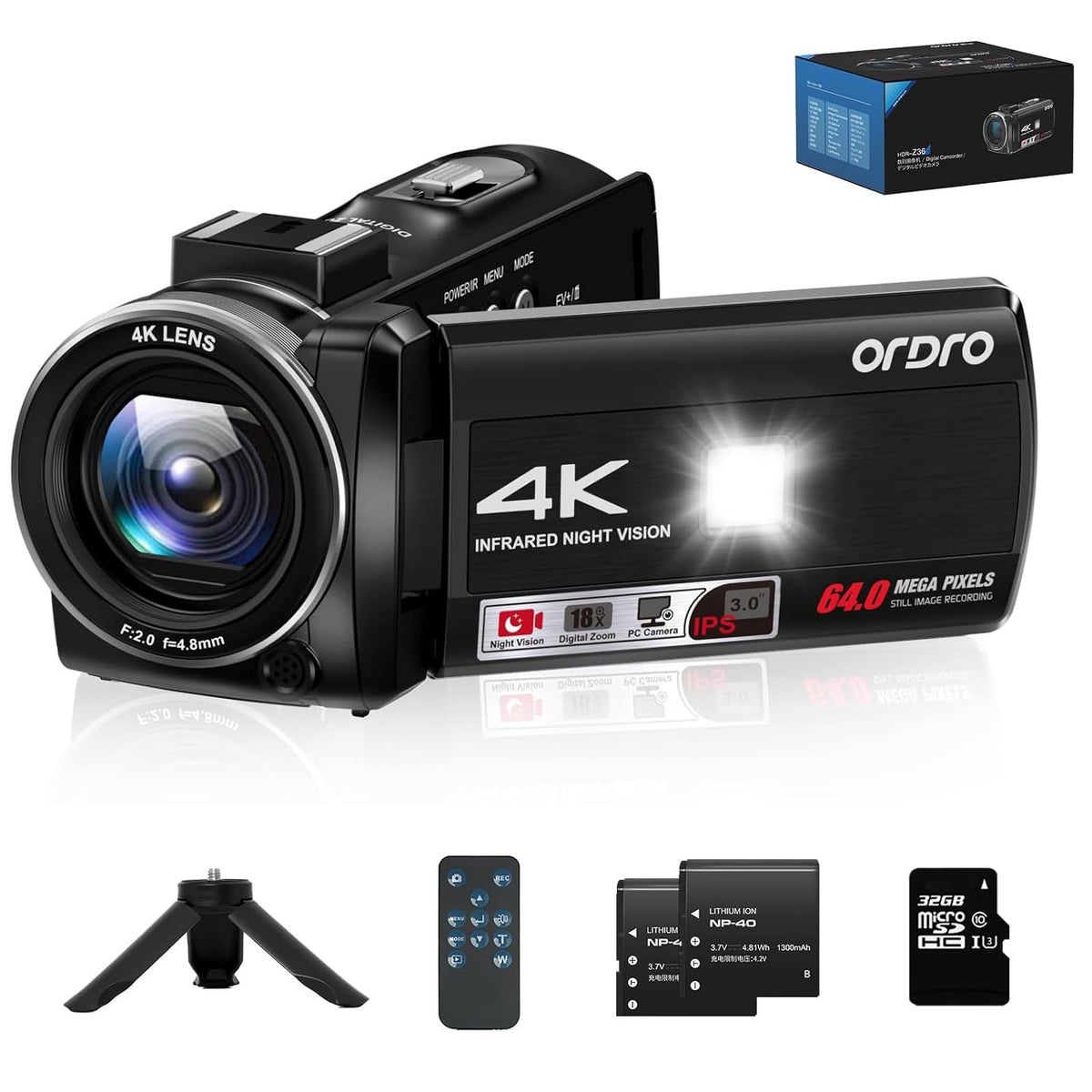ORDRO Z36 4K camcorder front view for travel filming